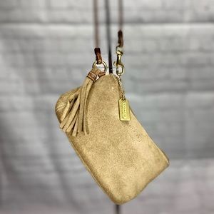 Tan suede coach wristlet